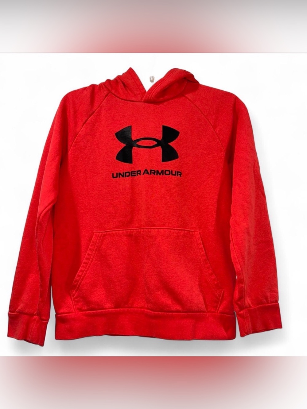 Under Armour Boy’s Red Pullover Hoodie with Black Logo Youth Large